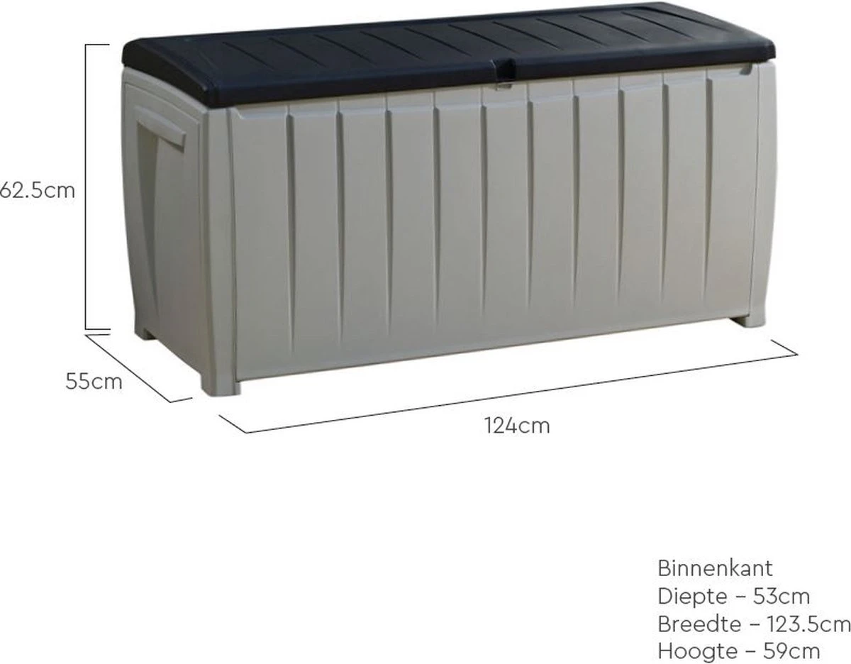 Keter Novel Opbergbox - 340L - 124x55x62.5cm - Grijs - Afbeelding 2