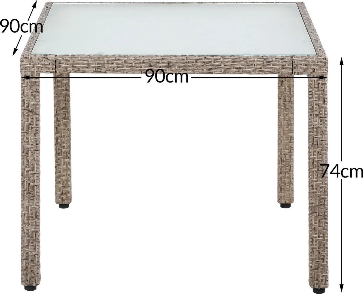 Casaria Polyrattan Tuinset - 4 Stoelen & Tafel 90x90 Cm - Beige Grijs - Afbeelding 3