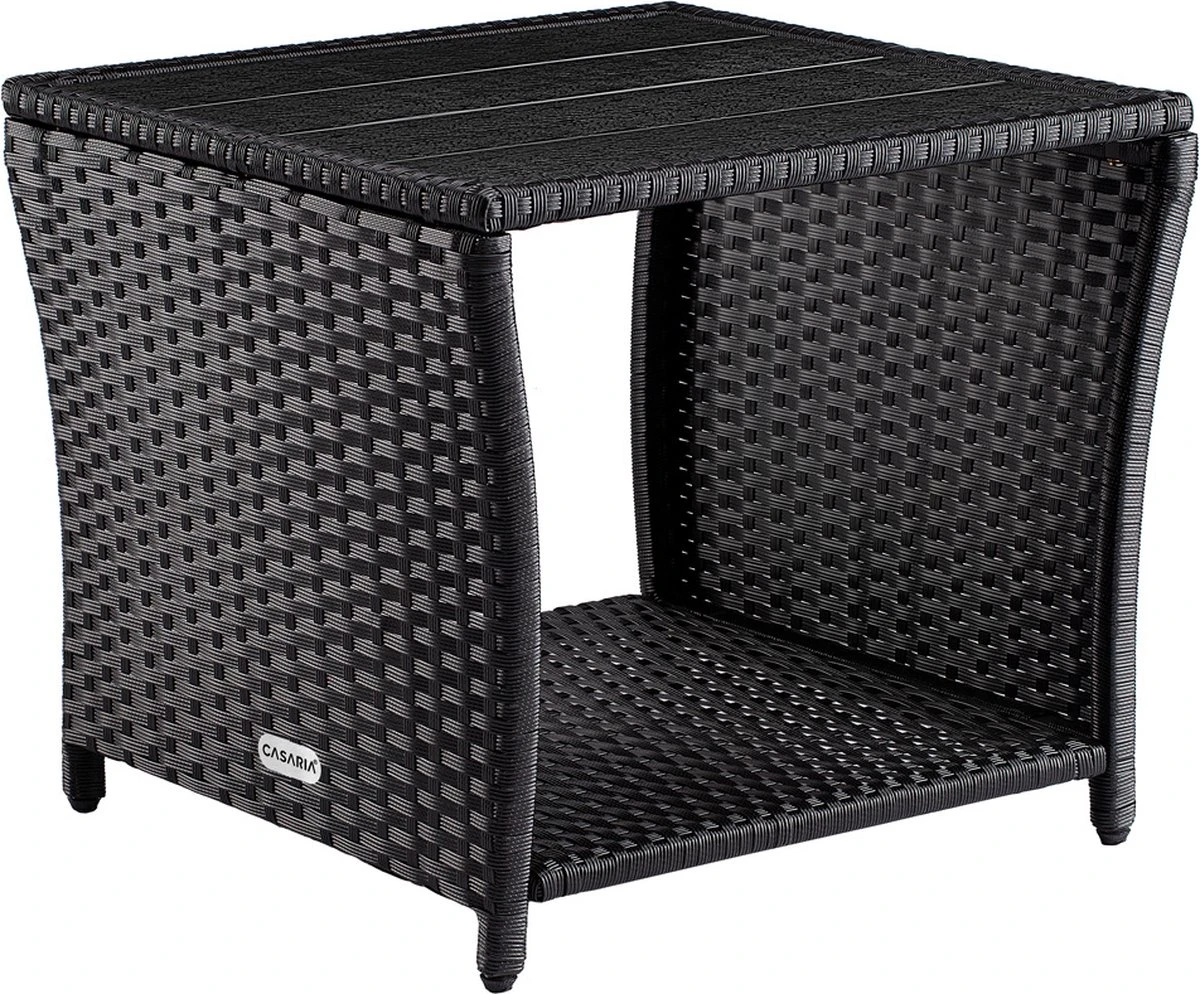 Casaria Polyrattan Bijzettafel - WPC Tafelblad 45x45x40cm – Zwart