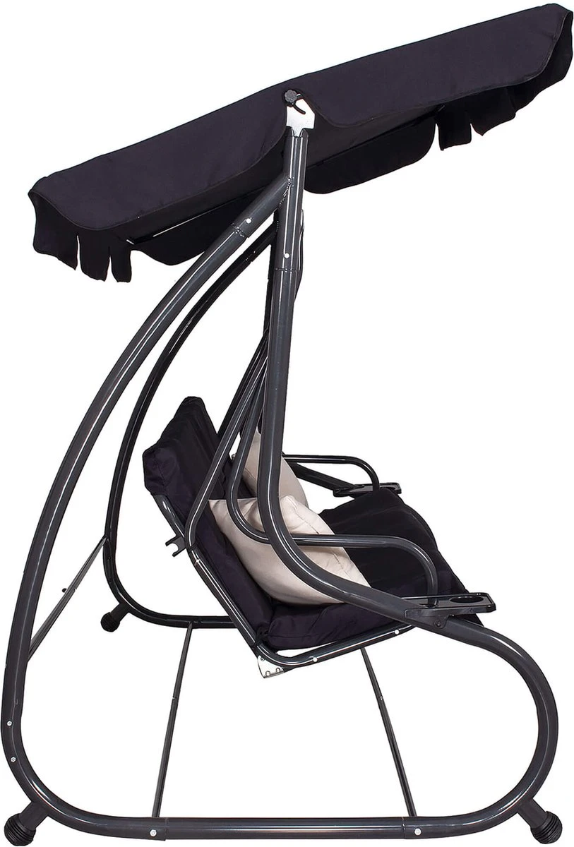 Springos Schommelbank | Linda-Schommel | 3-zits | Waterafstotend | Inclusief 2 Kussens | Verstelbare Luifel | 162 X 200 X 120 Cm | Zwart - Afbeelding 13