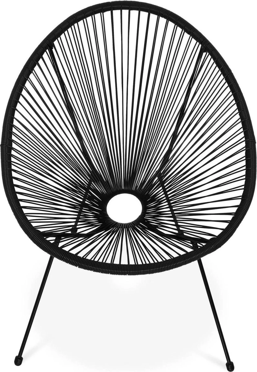 Set Van 2 Design Stoelen Ei-vormig - Acapulco Zwart - Stoelen 4 Poten Retro Design, Plastic Koorden, Binnen/buiten - Afbeelding 3