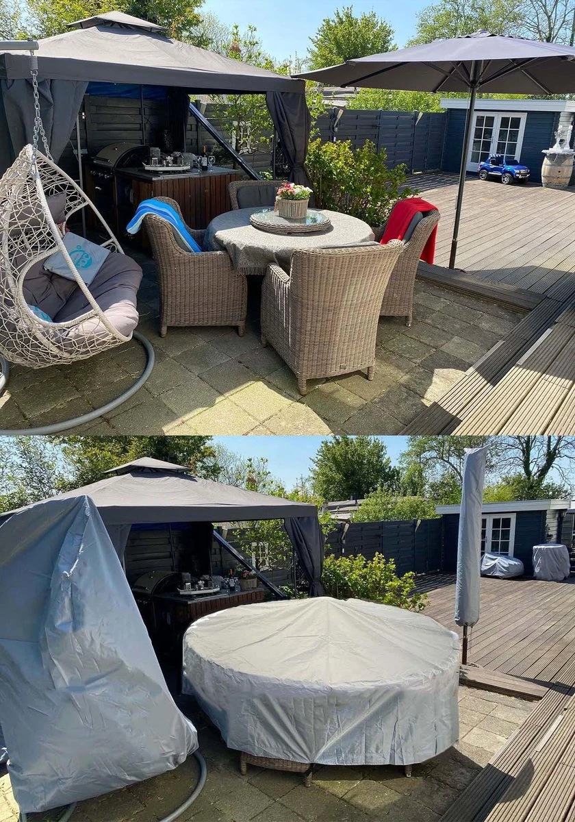 COVER UP HOC - Diamond Hoes Tuinmeubelen- 250x250x90 Cm - Tuinset Beschermhoes Waterdicht Met Stormbanden, Trekkoord En Afwaterings HOCCIE - Zilvergrijze Hoes Tuinmeubels - Afbeelding 7