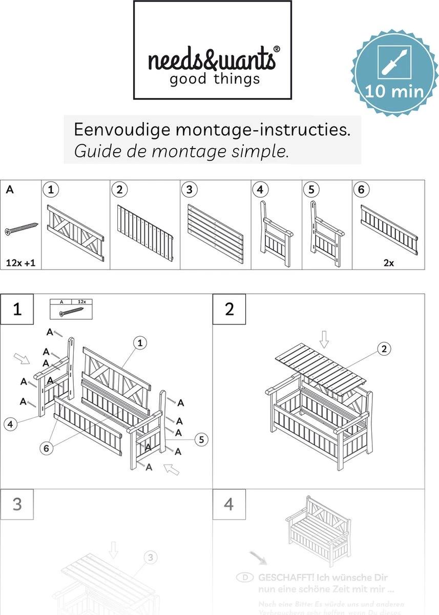 Needs&wants® Houten Tuinbank Met Opbergruimte, 2-zits Kistbank Houten Klassieke Bank Opslag, Grote Tuinopbergbank Van Massief Hout Weerbestendig Voor Buiten Tuin, Balkon, Terras, 115x61x85 Cm, Donker-bruin - Afbeelding 9