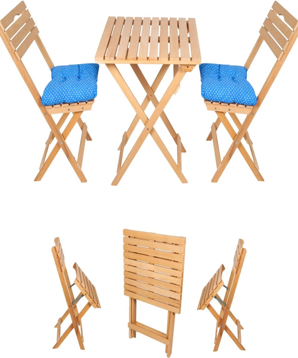 SiRaC - Houten Tuinset - Balkonset - 3-delig - Met Paarse Kussens - Natuurlijke Hout - Balkon Meubelen - 2 Persoons Balkonset - Twee Stoelen En Bijzettafel - Hout - Afbeelding 3